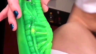 Stretching Pussy with Cool Alien Dildo
