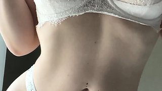 Brunette milf in stockings masturbating by dildo on webcam