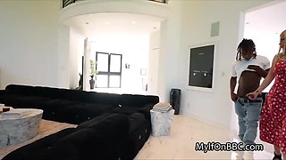 Housewife makes BIG BLACK COCK hard using her filthy mouth