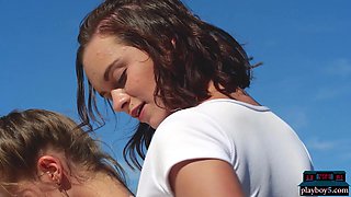 European lesbian hotties rooftop workout