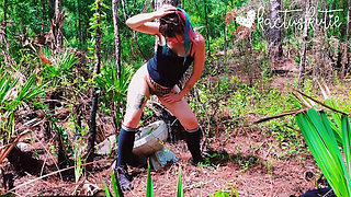 Peeing on a Toilet in the Woods