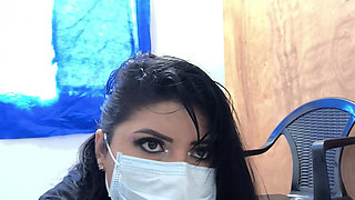 Busty secretary makes a porn video from the office basement