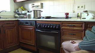 CFNM - Horny MILF Swallows His Cum After Masturbating