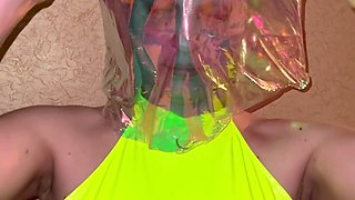 PVC and latex breathplay in yellow dress