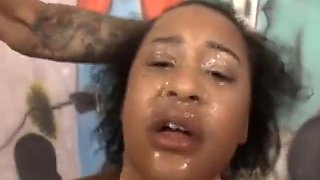 Black Ghetto Whore Gagging On White Dicks In A Threesome