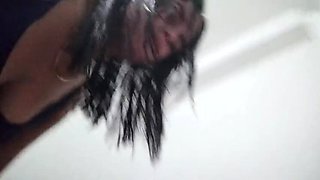 Angyamazon Hard Riding Blowjob and Creampie in Basement While Cuckold Watches in Living Room