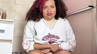 Chubby Girl Can't Stop Farting in Toilet with Belly Ache
