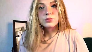 Blonde College Babe Striptease and Fingering
