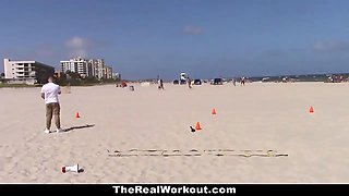 Therealworkout - chesty blonde (Cali Carter) rails trainer after the beach sesh