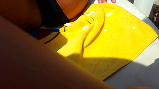 Gf opens legs and shows bikini cameltoe at pool – pussy slip