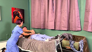 Busty ink babe gets pounded by grandpa