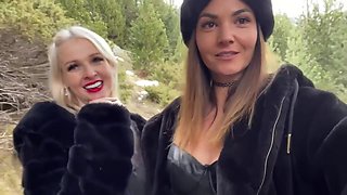 Jade And Her Friend In A Threesome Sucking Cock Outdoors