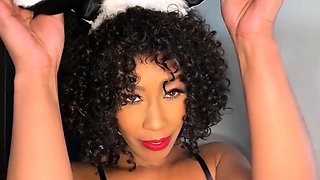 Ebony MILF bunny dildoing her dark pussy