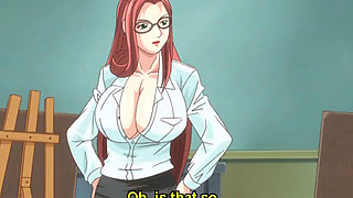 Huge tits anime redhead riding stiff cock