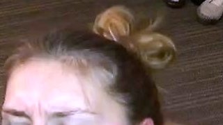 Busty blond with a perfect body takes on two big cocks