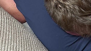 Cruel Headscissors in Blue Leggings on the Couch
