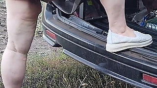 Girlfriend Squirts Several Times in a Row Near the Car