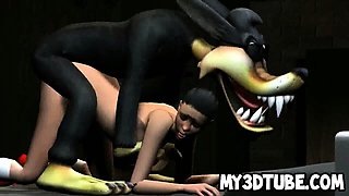 Hot 3D cartoon brunette babe gets fucked by a wolf
