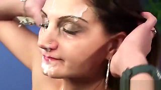 Peculiar Idol Gets Cum Shot On Her Face Swallowing All The L
