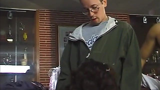 Brunette babe in an extreme gangbang with 6 men