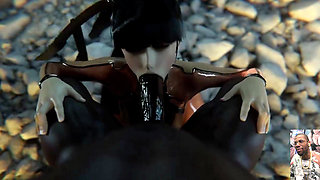 Eve Deepthroating BBC, Chun-li Deepthroating a Hard Cock While Mai Sucks on His Balls