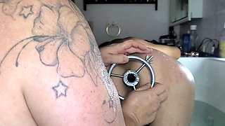 My wife gaping my asshole and pissing in it