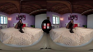 Brunette Chiara Laying Topless On Bed With Black Nylons; Short Vr Porn Video Sexy Legs And Feet