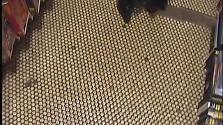 Amazing brunette slut gives him nice blowjob in video club