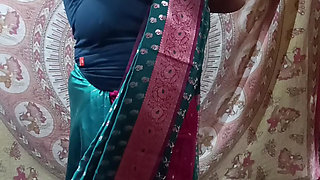Green Saree Dropping Solo SFW