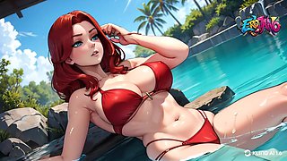 Woman Takes off Her Swimsuit in the Pool and Is Completely Naked