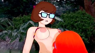 Nerdy Velma and Redhead Daphne in Hot Scooby Doo Lesbian Cartoon Sex