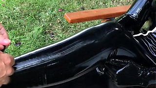 Latex slut solo anal masturbation