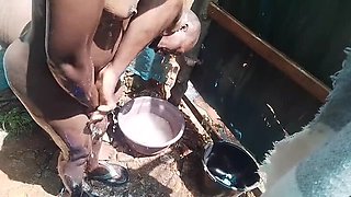 Hot African Ebony Girl Gets Soapy Outdoor Shower Fuck