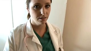 Female doctor helps patient with boner