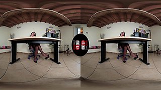 Hot Brunette Petra Dressed As A Sexy Secretary In Sheer Black Stockings; Amazing Legs And Feet On Pornstar Vr
