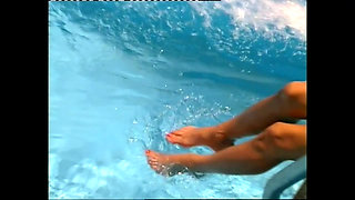 Beautiful Vintage MILF Shows off Her Perfect Feet with Nail Polish in the Pool