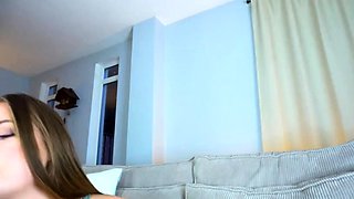Young blonde camgirl with monster boobs teasing solo in