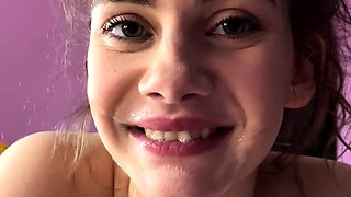 Small tit GF gives POV blowjob on my denim