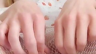 Gentle Masturbation of a Cutie in Sexy White Pantyhose
