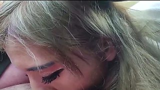 Latina girl sucks cock and swallow by car