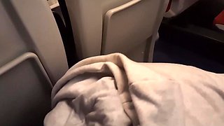 Horny dude was masturbating on the train with a help of some girl POV