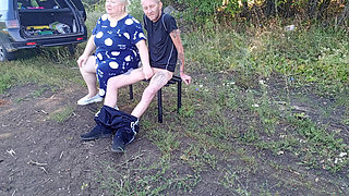 Stepmom in a Park Jerks off My Dick Until I Cum