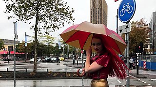 Busty Redhead MILF in a Corset Plays Solo