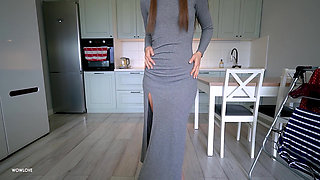 Hot Step Mom caught Step Son with boner while cleaning and helped him cum quickly