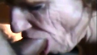 Grandma with a wrinkled face sucks dick and drinks cum