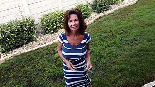 Beautiful Brunette Big Boobs Rides Fake Cock