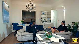 Daddy4k. hardcore slut clothed as wednesday is fingering to get daddy's Big Black Cock