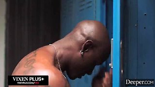 Fit Blonde MILF Serenity Cox Takes Two Big Cocks In Gym Locker Room - Deeper