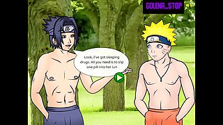 Naruto and Sasuke unload on Tsunade in this wild anime porn game