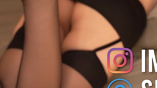 Footjob in Black Stockings Made Him Explode
